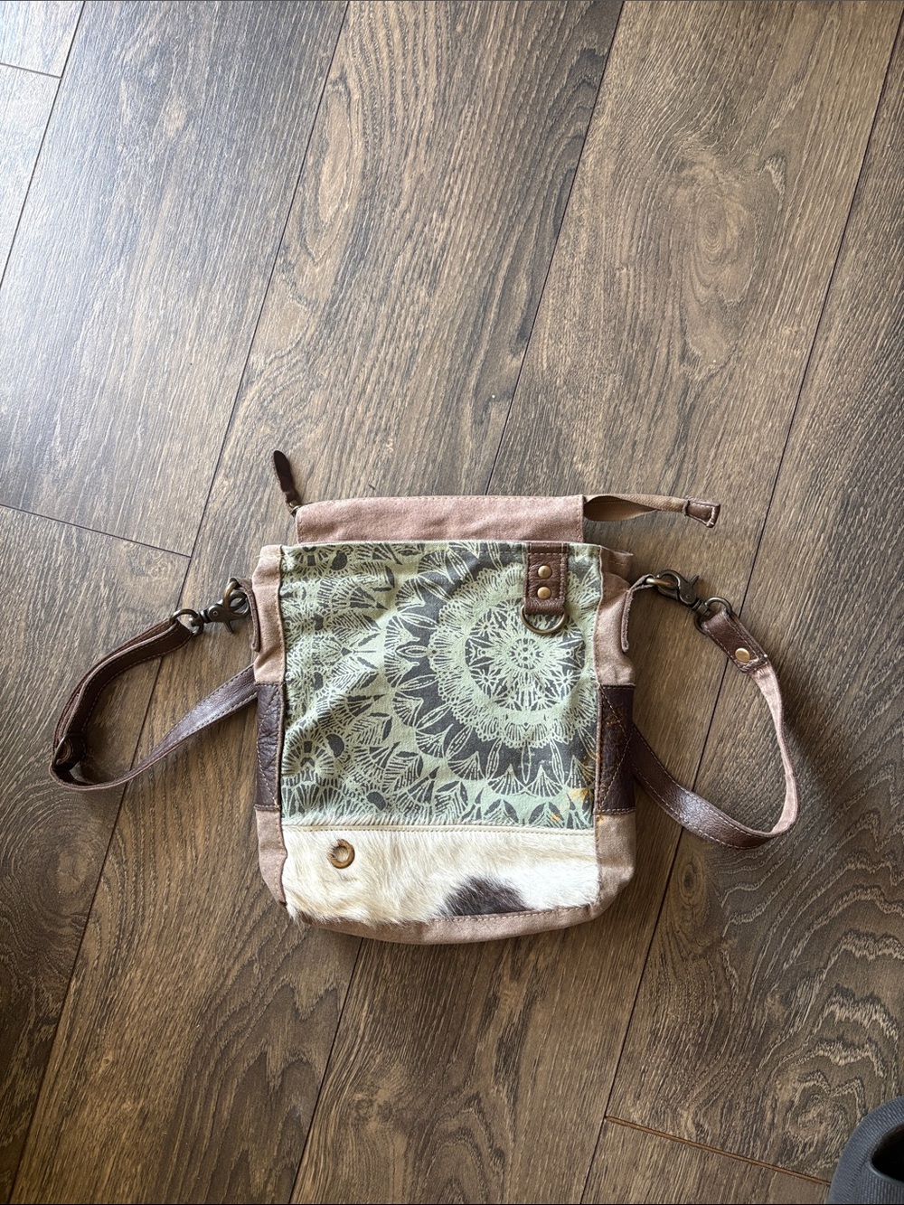 Boho MyraBag Crossbody Bag in Sage Green and Brown